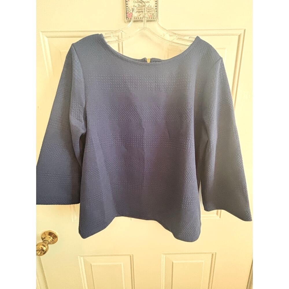 Chico’s Women’s Textured Blue Top Size 1 (M US 8–10) 3/4 Sleeve Pullover Blouse